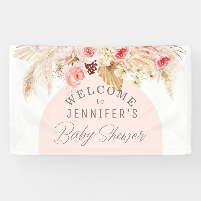 Modern boho watercolor floral baby shower welcome banner (Horizontal)