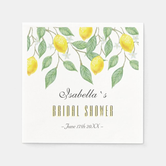 Modern Boho Watercolor Lemon Summer Bridal Shower Napkin (Front)