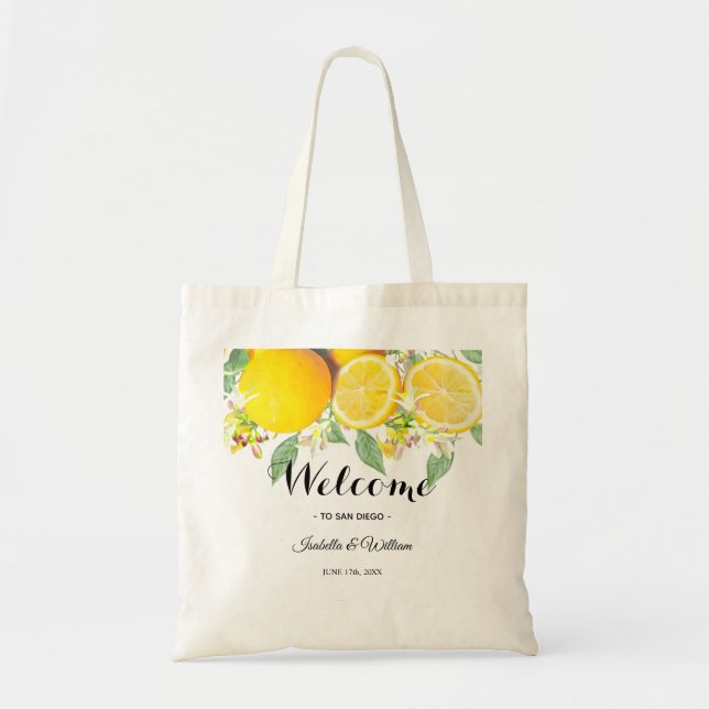 Modern Boho Watercolor Lemon Summer Favour Tote Bag (Front)