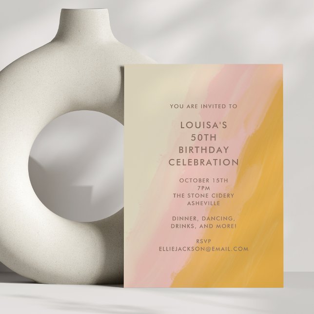 Modern Boho Watercolor Pink Yellow 50th Birthday Invitation (Creator Uploaded)