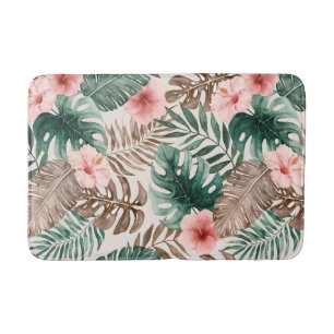 Modern Boho Watercolor Tropical Floral  Bath Mat
