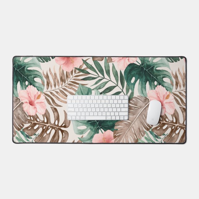 Modern Boho Watercolor Tropical Floral Desk Mat (Keyboard & Mouse)