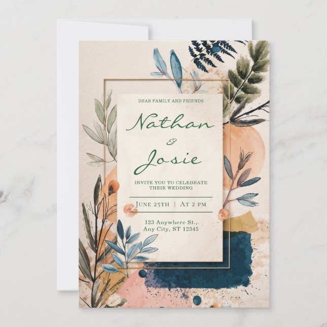 Modern Boho Watercolor Wedding Invitation (Front)