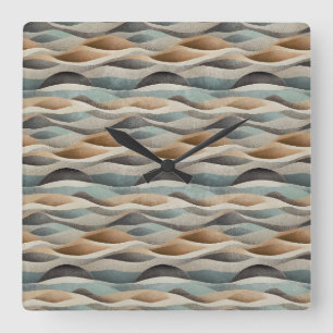 Modern Boho Waves Wall Mounted Art  Square Wall Clock