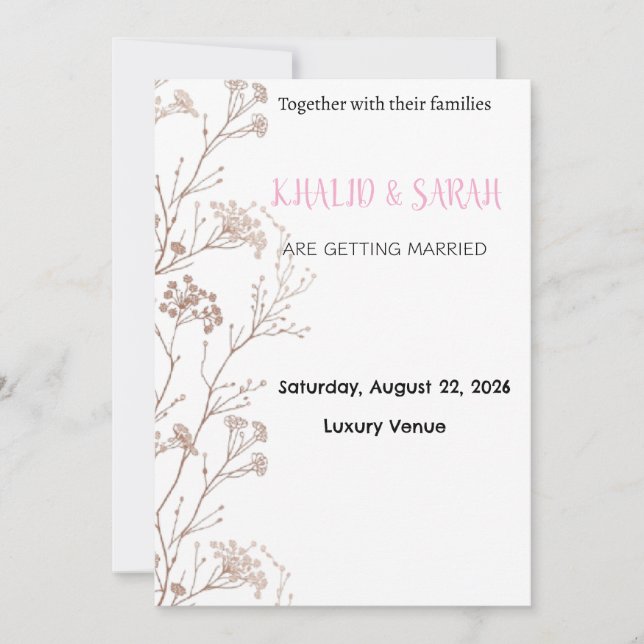 Modern Boho Wedding Invitation Gold Geometric Flor (Front)