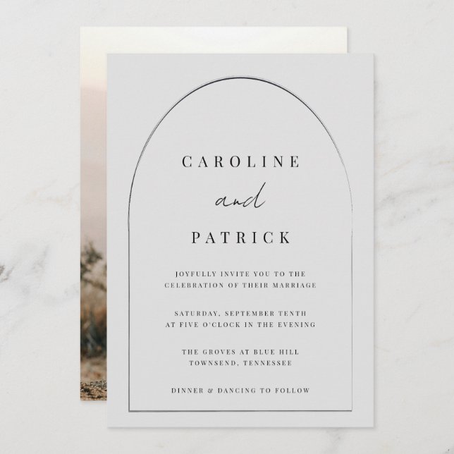 Modern Boho Wedding Invitation in Grey (Front/Back)