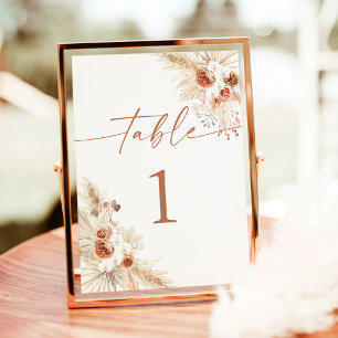 Modern Boho Wedding Table Numbers Pampas Grass