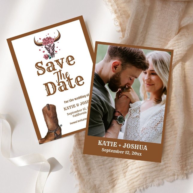 Modern Boho Western Cowboy Wedding Save the date  Invitation (Creator Uploaded)
