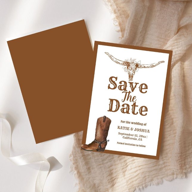 Modern Boho Western Cowboy Wedding Save the date  Invitation (Creator Uploaded)