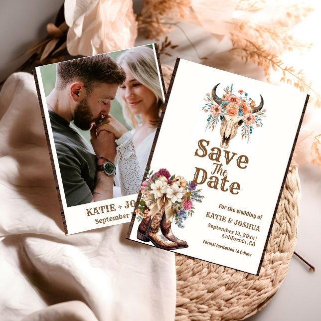 Modern Boho Western Cowboy Wedding Save the date  Invitation (Creator Uploaded)