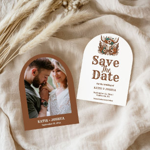 Modern Boho Western Cowboy Wedding Save the date Invitation