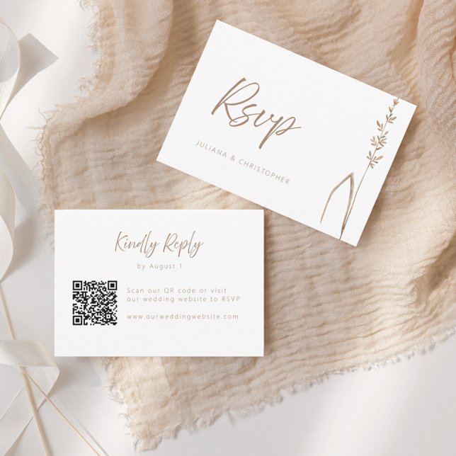 Modern Boho Wheat Grass QR Code Wedding RSVP Card (Creator Uploaded)
