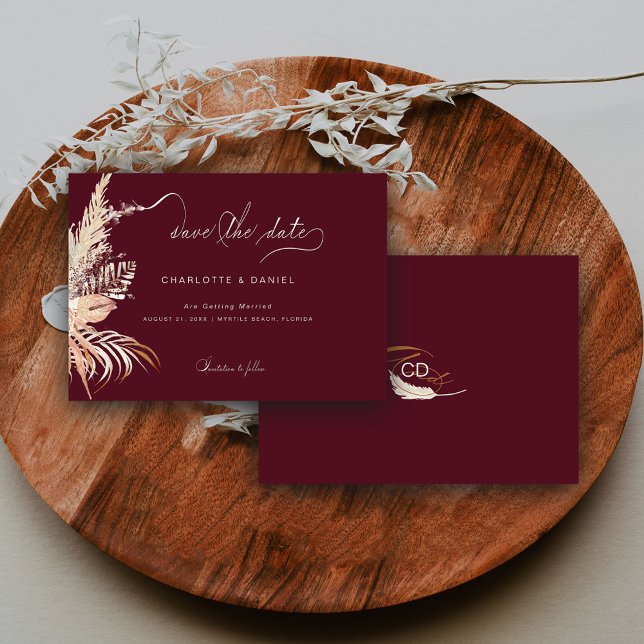 Modern Boho Whimsical Calligraphy Script Burgundy Save The Date (Creator Uploaded)