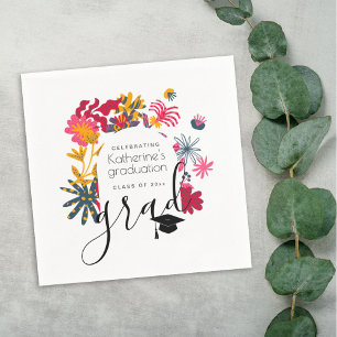 Modern Boho White Arch Floral Graduation Party Napkin