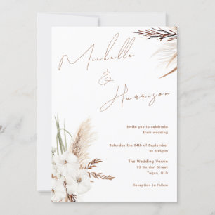Modern Boho White Floral Spring Wedding Invitation