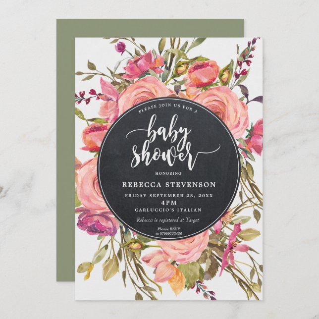 modern boho wild flower baby shower invitation (Front/Back)
