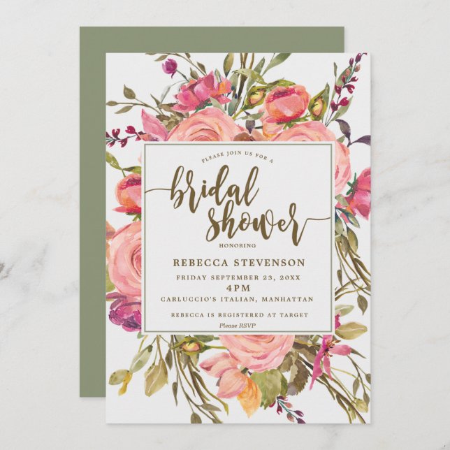 modern boho wild flower bridal shower invitation (Front/Back)