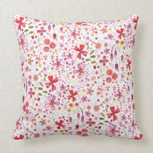 Modern Boho Wild Flower Watercolor Cushion