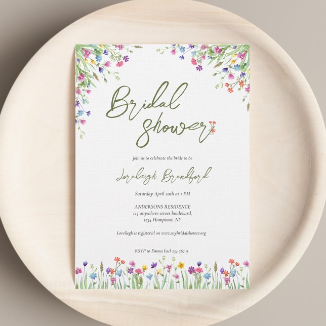 Modern Boho wild flowers script bridal shower  Invitation (Creator Uploaded)