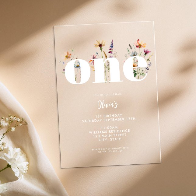Modern Boho Wildflower 1st Birthday Acrylic Invitations (Creator Uploaded)