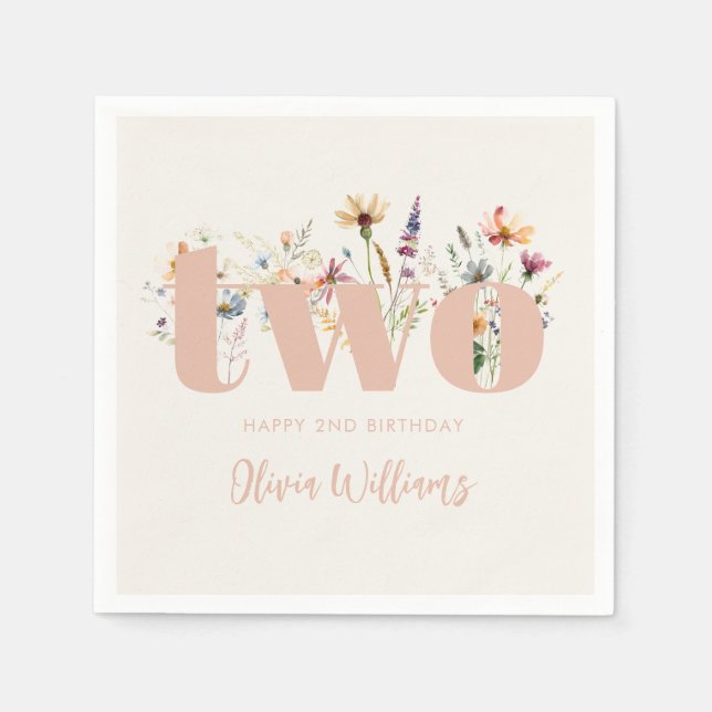 Modern Boho Wildflower 2nd Birthday Napkin (Front)