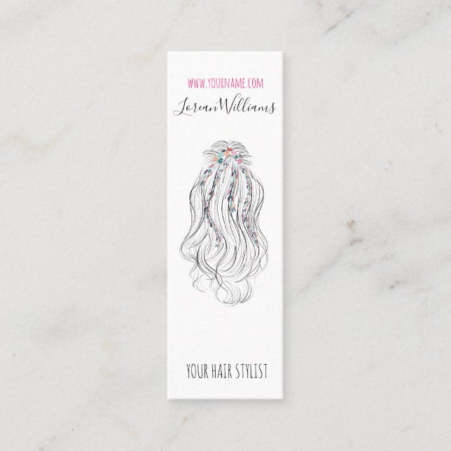 Modern Boho Wildflower Bridal Hair Stylist Floral  Mini Business Card (Front)