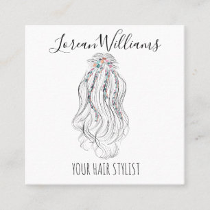 Modern Boho Wildflower Bridal Hair Stylist Floral  Square Business Card