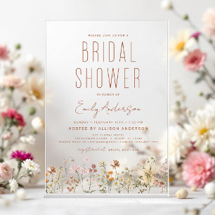 Modern Boho Wildflower Bridal Shower Elegant  Acrylic Invitations