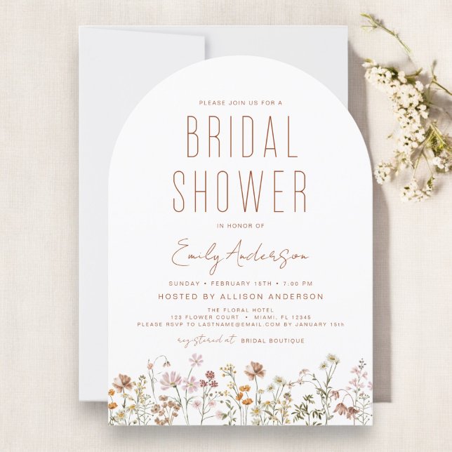 Modern Boho Wildflower Bridal Shower Elegant Invitation (Creator Uploaded)
