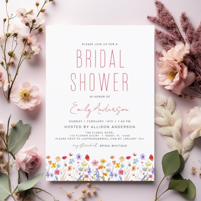 Modern Boho Wildflower Bridal Shower Elegant Invitation (Creator Uploaded)