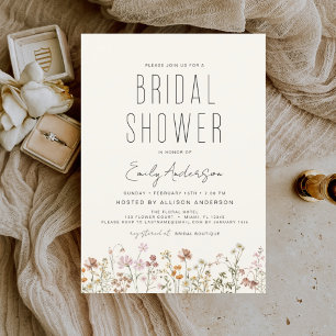 Modern Boho Wildflower Bridal Shower Elegant Invitation