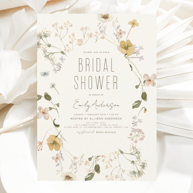 Modern Boho Wildflower Bridal Shower Elegant Invitation (Creator Uploaded)
