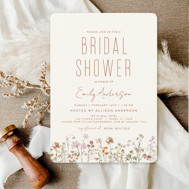 Modern Boho Wildflower Bridal Shower Elegant Invitation (Creator Uploaded)