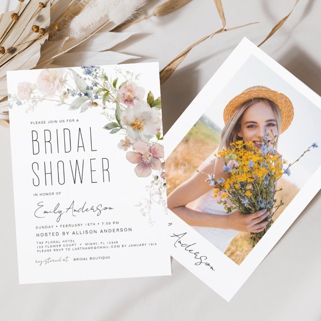 Modern Boho Wildflower Bridal Shower Photo Invitat Invitation (Creator Uploaded)