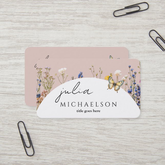 Modern Boho Wildflower Business Card (Front/Back In Situ)