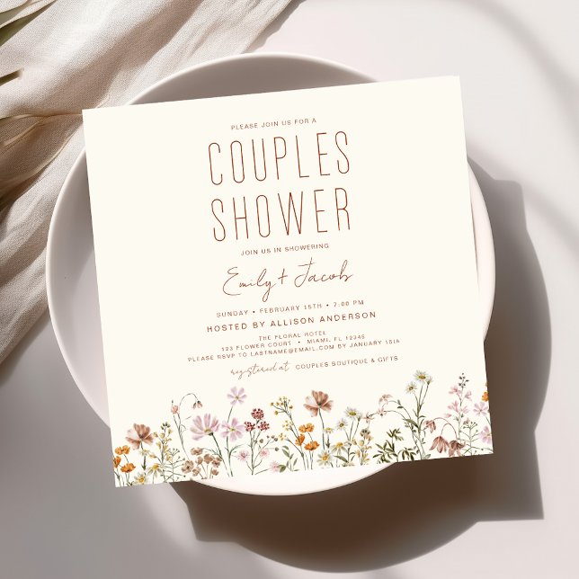 Modern Boho Wildflower Couples Shower Elegant Invitation (Creator Uploaded)