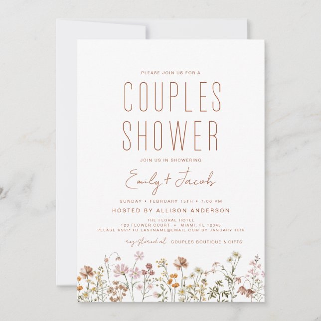 Modern Boho Wildflower Couples Shower Elegant Invitation (Front)