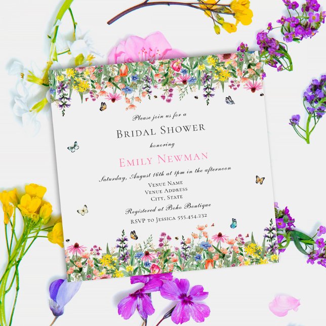 Modern Boho Wildflower Floral Bridal Shower Invitation (Creator Uploaded)