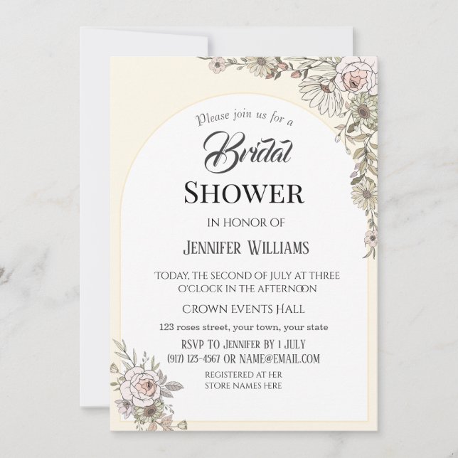 Modern Boho Wildflower Line Art Earthy  Invitation (Front)