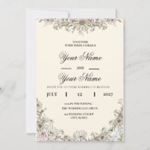 Modern Boho Wildflower Line Art Wedding