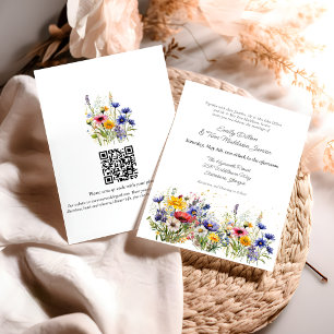 Modern Boho Wildflower QR Code Wedding Invitation