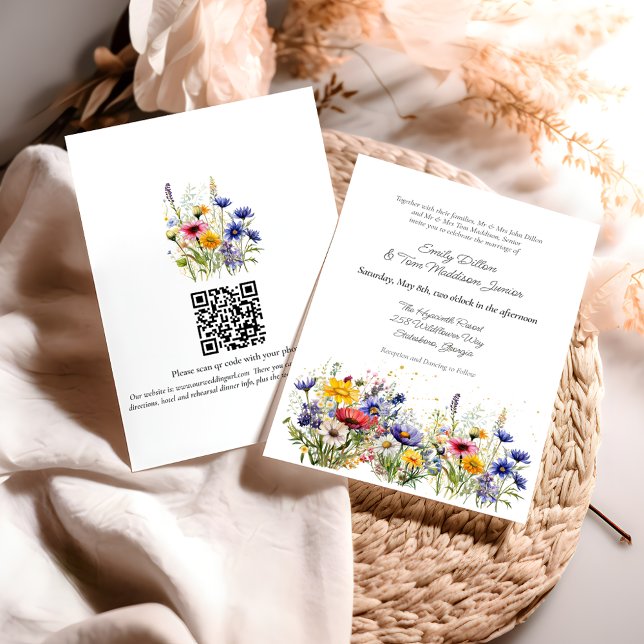 Modern Boho Wildflower QR Code Wedding Invitation (Creator Uploaded)