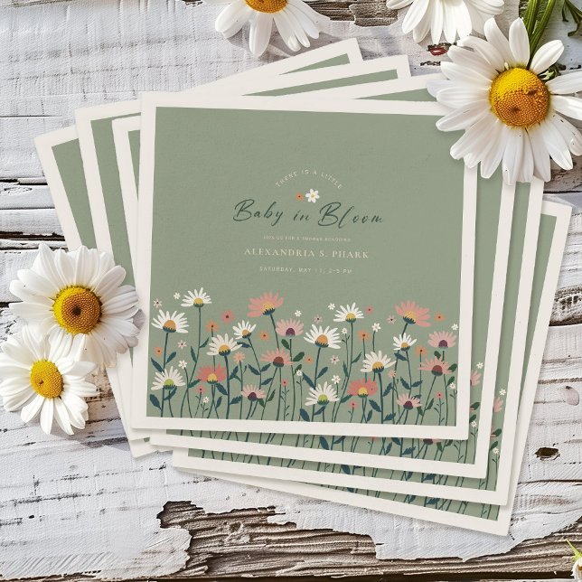 Modern Boho Wildflower Sage Baby in Bloom Shower Napkin (Creator Uploaded)