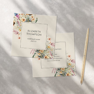 Modern Boho Wildflower Watercolor Floral Square Business Card