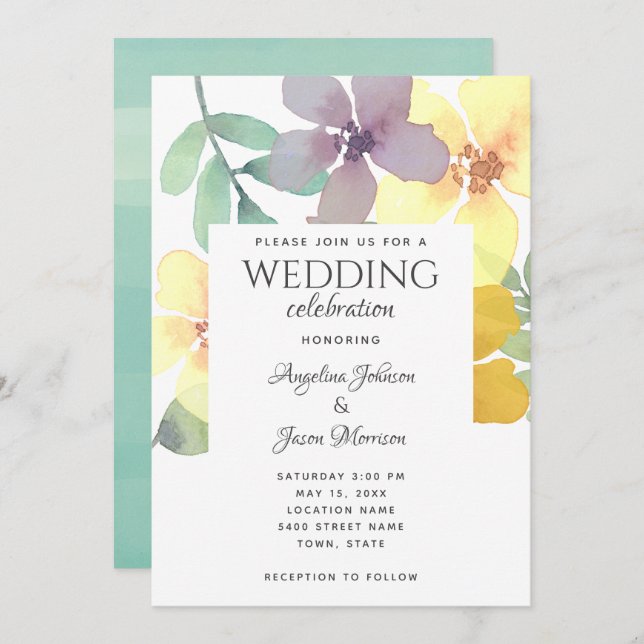 Modern Boho Wildflower Wedding Invitation (Front/Back)