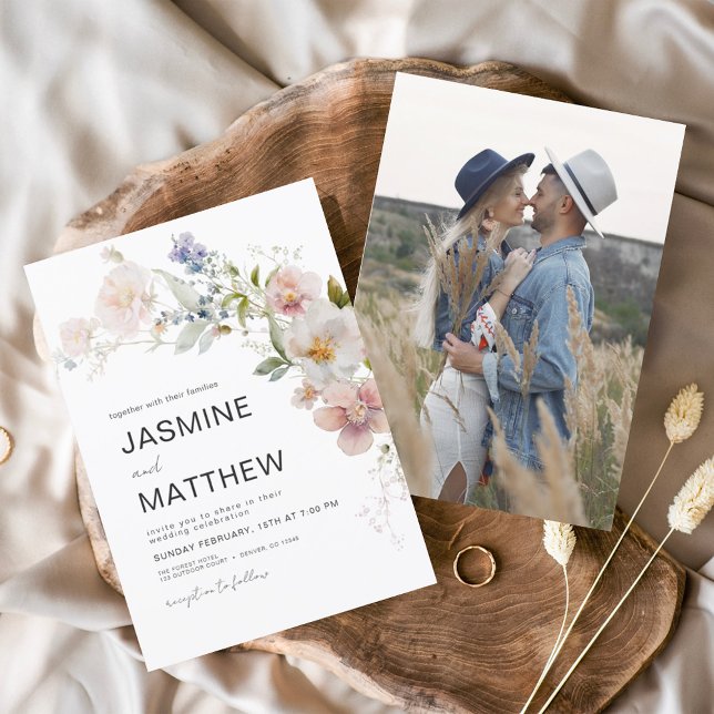 Modern Boho Wildflower Wedding Photo Invitation (Creator Uploaded)