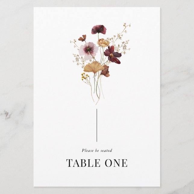 Modern Boho Wildflower Wedding Table Name Number Invitation (Front)