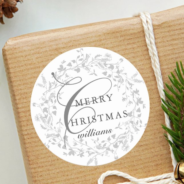 Modern Boho Wildflower Wreath Christmas Classic Round Sticker (Creator Uploaded)