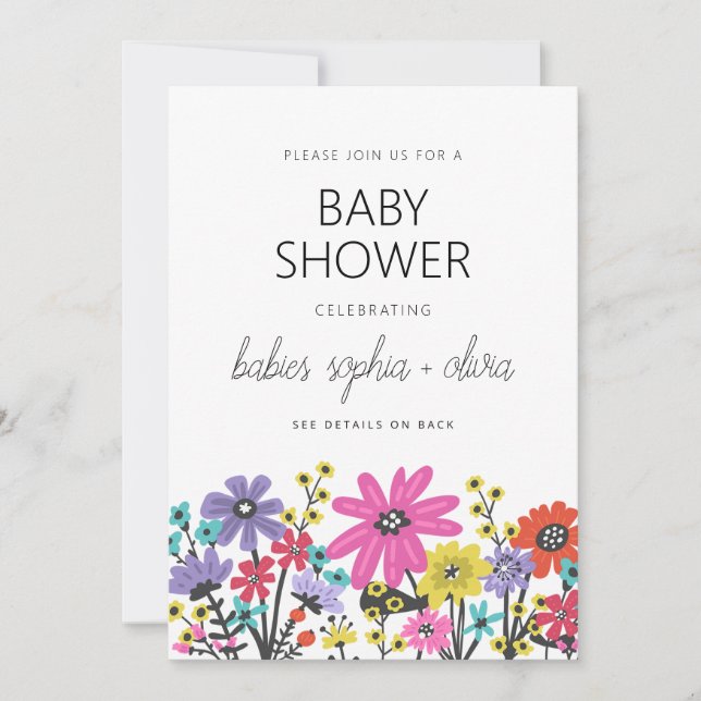 Modern Boho Wildflowers Twin Baby Shower Invitation (Front)