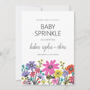 Modern Boho Wildflowers Twin Baby Sprinkle Invitation
